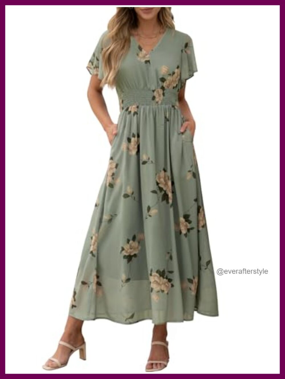 Summer Floral Maxi Dress Casual V Neck Short Sleeve Chiffon Boho Flowy